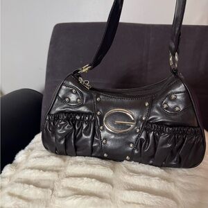 Stylish Black Shoulder Bag with Silver Accents